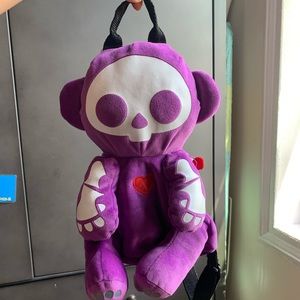 Skelanimals purple monkey backpack with pouch